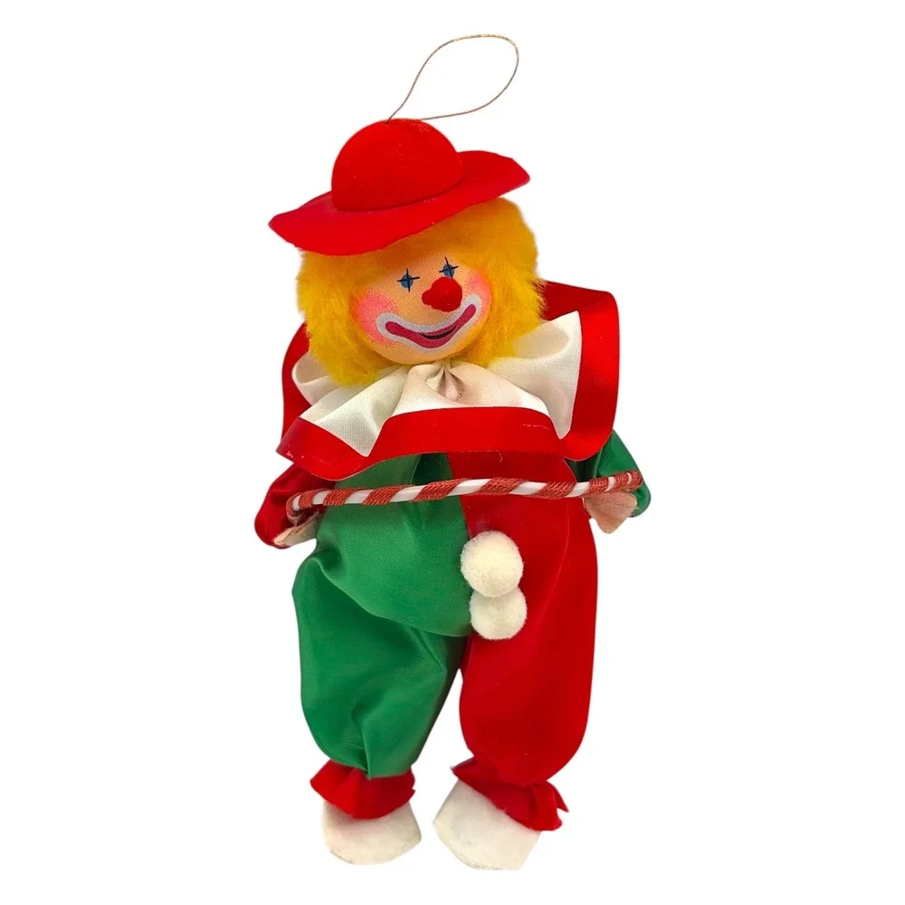 Vintage Russ Berrie Red Green Clown Christmas Ornament #2129 Flexible Hula Hoop